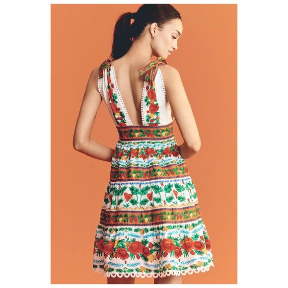 Farm Rio | 100% Cotton V-Neck Tiered Mini Dress | NWT - Picture 4 of 7